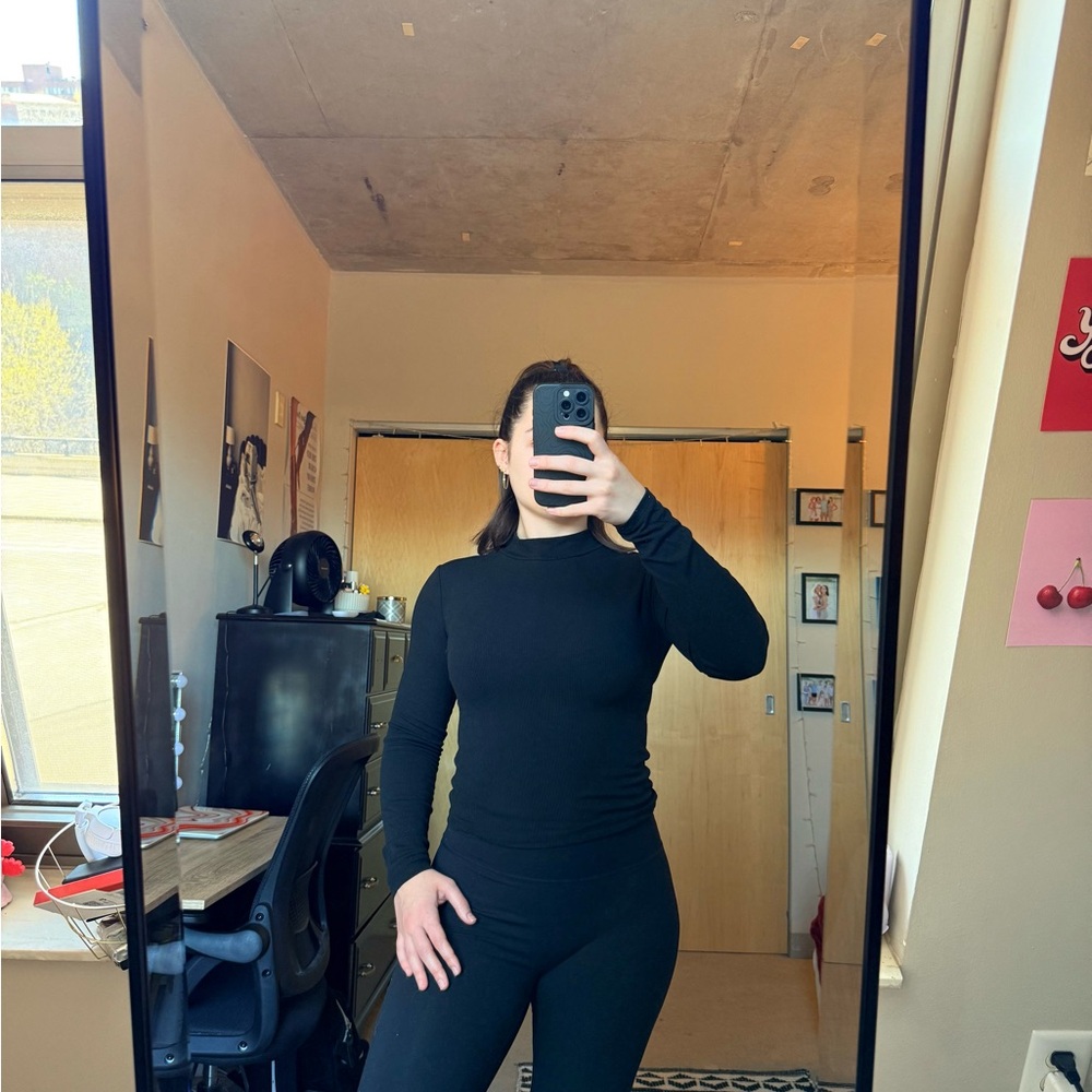 Black Long Sleeve Top with Mock Neck